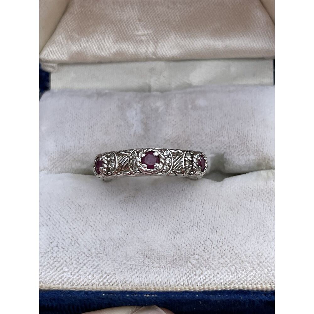 Judith Ripka Silver Ring with Ruby-Red Stones - Picture 5 of 9